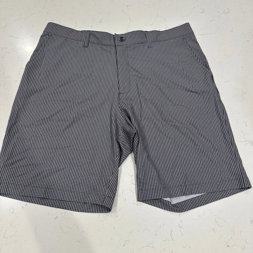 Adidas Golf Shorts Mens 36 Grey Gingham Plaid Performance Stretch Flat Front
